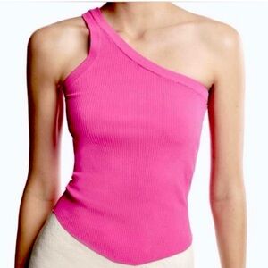 Zara Pink Handkerchief Hem One Sleeve Tank Top Size L NWOT